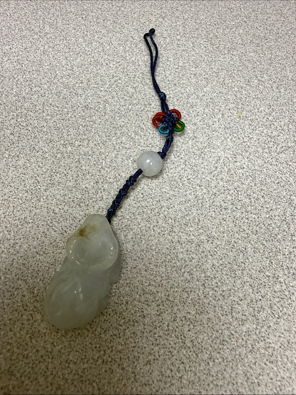 Hand-Carved Jade Ram Pixiu Pendant on Navy Cord